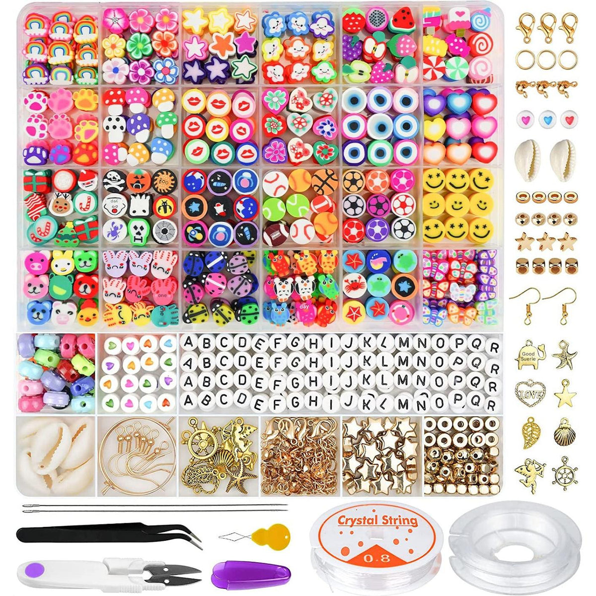 Showing detailed closeup of colourful clay beads