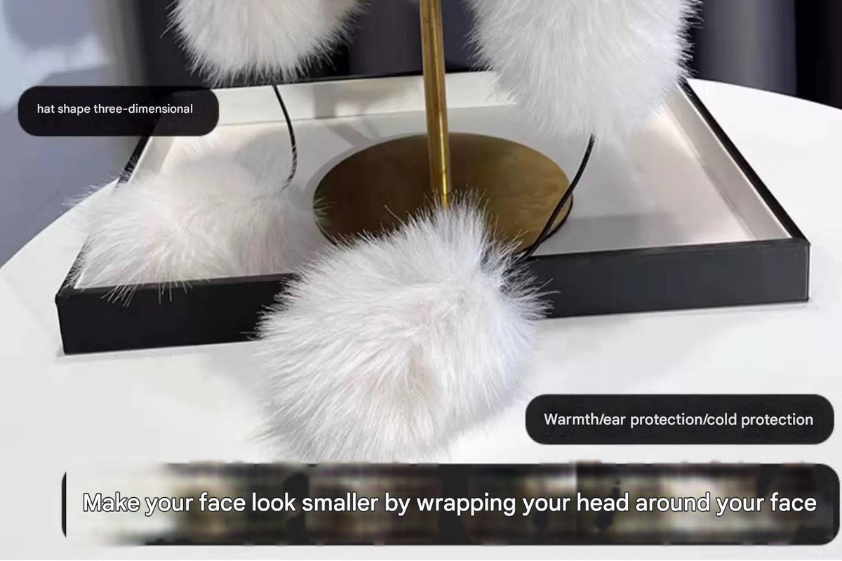 Cute plush winter hat with bear ears flat lay
