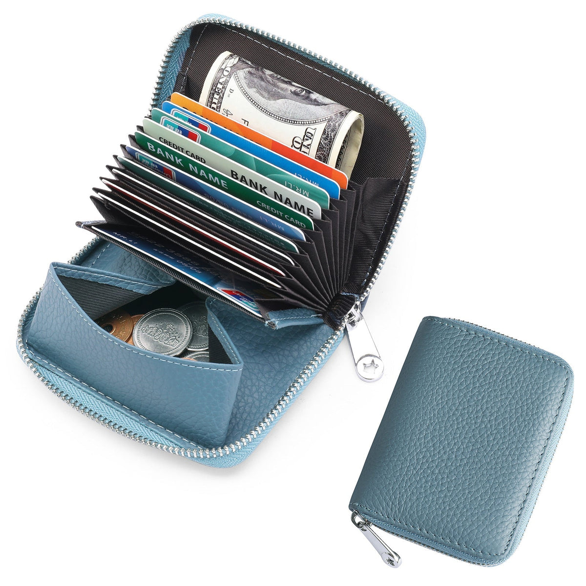 artisan made RFID wallet showcasing functionality
